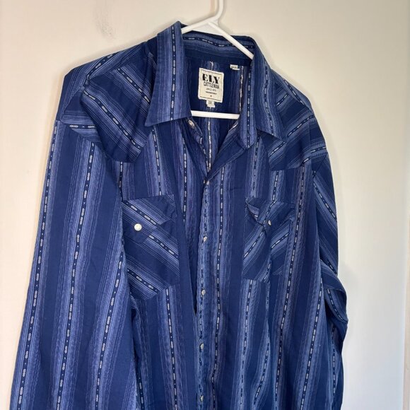 ELY CATTLEMAN Pearl Snap Shirt Mens XXL Blue Western Long Sleeve - Picture 1 of 7